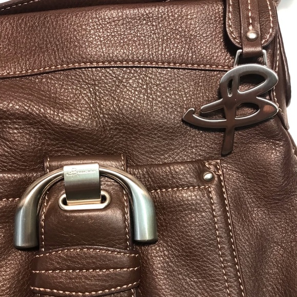 B. Makowsky Chocolate Brown Pebbled Leather Front Buckle Crossbody Saddle Purse - Picture 9 of 15